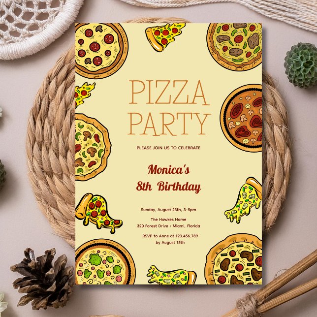 Tecknad pizza party födelsedag inbjudningar (Skapare uppladdad)