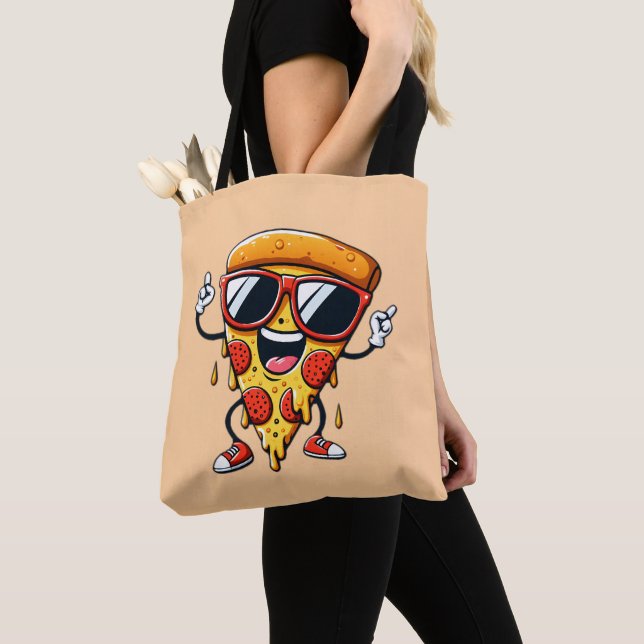 Tecknad Pizza Slice med Drip Cheese Vibes Tygkasse (Närbild)
