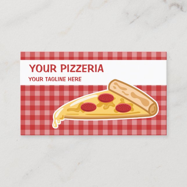 Tecknad pizzabit pizzeria visitkort (Framsida)