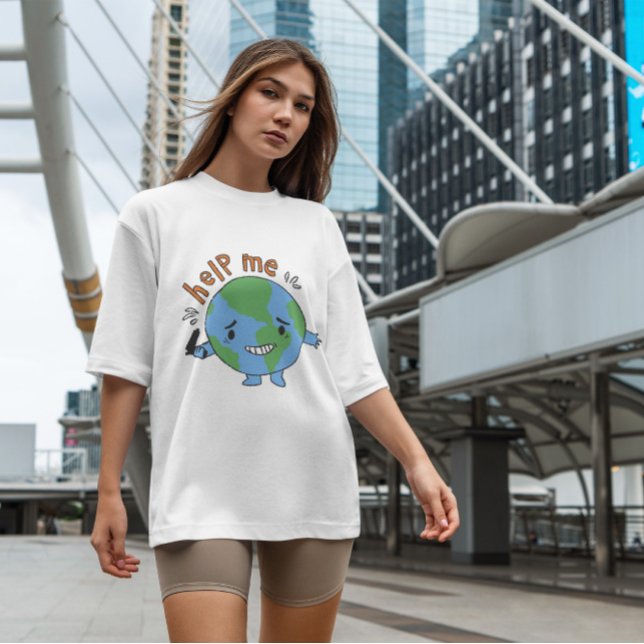 Tecknad Planet Earth hjälper mig att citera T Shirt (Skapare uppladdad)