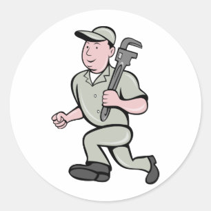 Tecknad Plumber med enkelskiftläge Runt Klistermärke