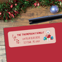 Tecknad Polar Bear Rosa Helgdag Returadress