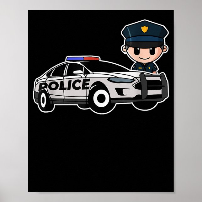 Tecknad Polischef Car Policeman Police Gift Poster (Framsidan)