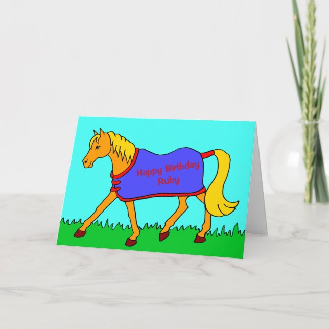 Tecknad Pony med meddelande på Matta-födelsedagen (Framsida)