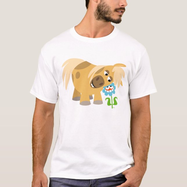 Tecknad Pony och Flower Women T-shirt (Framsida)