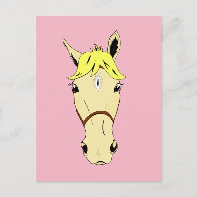 Tecknad Pony på Rosa Vykort (Framsida)