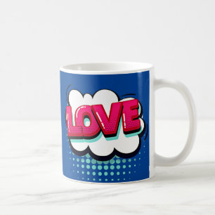 Tecknad Pop Art Blue Rosa KÄRLEK Novelty Funny Kaffemugg