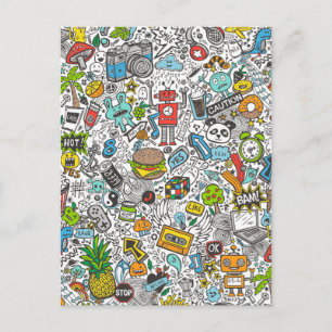 Tecknad Pop art Doodle Vykort