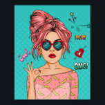 Tecknad Pop Art Girl Poster<br><div class="desc">Denna häpnadsväckande biet i konsten skildrar en flicka i en rosa klänning och stora hjärtformade nyanser. Perfekt för födelsedagspresent,  helgdag och hembiträden. Den här poster konsten är ett underbart väggdekoreringsalternativ för ditt hem,  kontor,  arbete,  vardagsrum,  kök,  matrum,  sovrum och badrum.</div>
