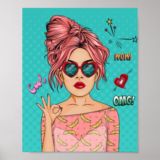 Tecknad Pop Art Girl Poster (Framsidan)