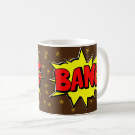 Tecknad Pop Art Gult Red BANG Brown Stars Novelty Kaffemugg