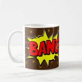 Tecknad Pop Art Gult Red BANG Brown Stars Novelty Kaffemugg