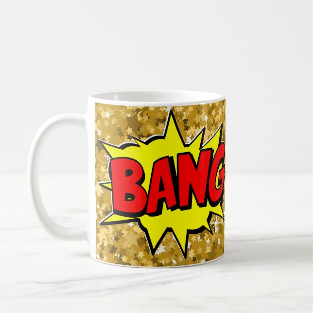 Tecknad Pop Art Gult Red BANG Novelty Funny kaffe Kaffemugg (Vänster)