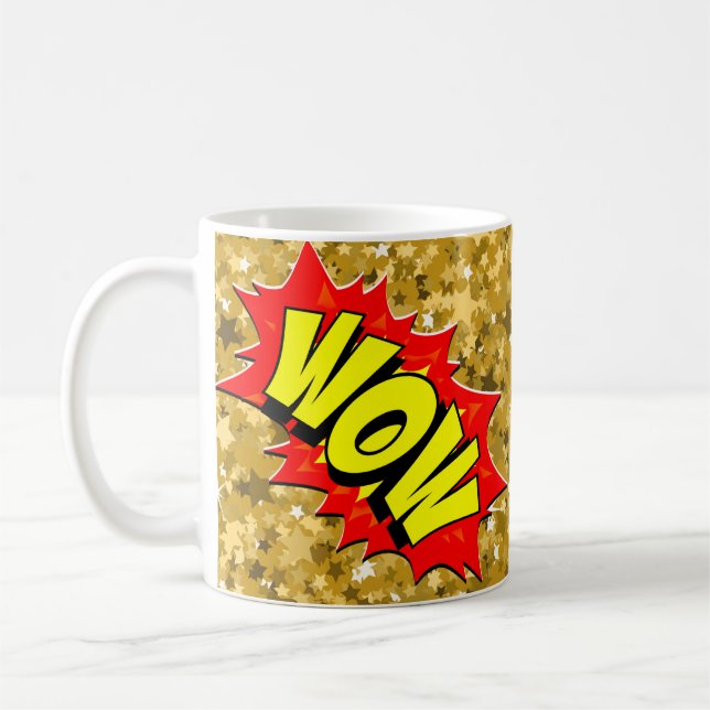 Tecknad Pop Art Gult Red WOW Novelty Funny kaffe Kaffemugg (Vänster)