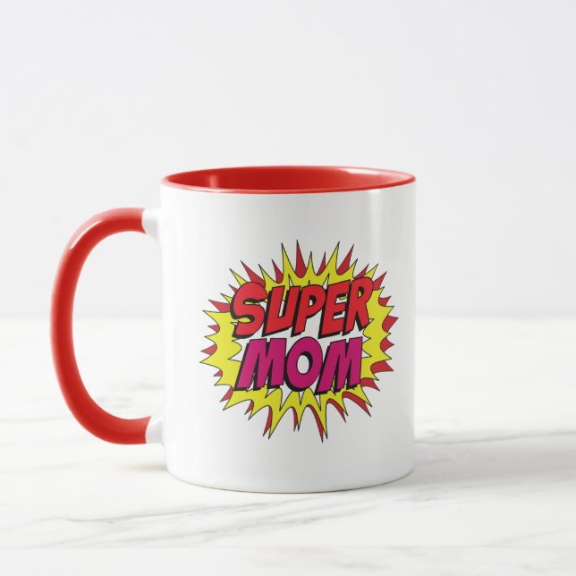 Tecknad Pop Art Super Mamma Mugg (Vänster)
