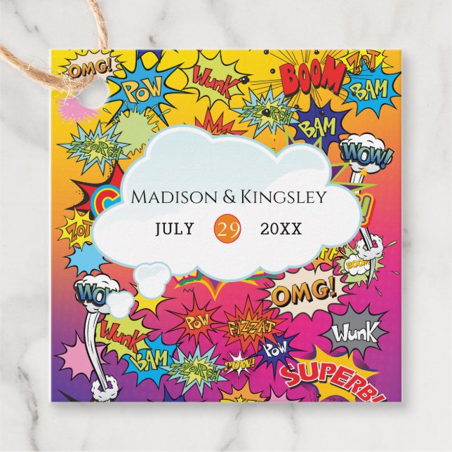 Tecknad Pop Art Tal Bubble Retro Gåvor Etiketter (Framsida)