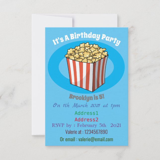 Tecknad popcornillustration inbjudningar (Framsida)