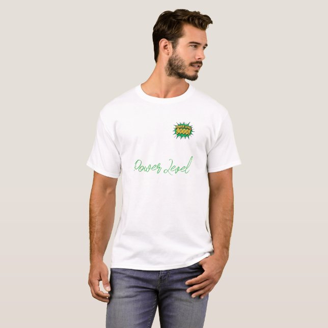 Tecknad popkonst: 'KRAFTNIVÅ 9000!' - explosiv tex T Shirt (Hel framsida)