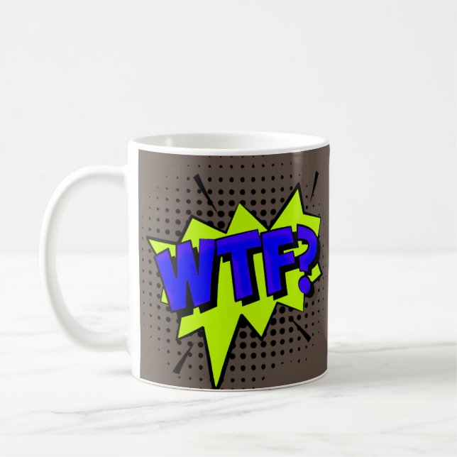 Tecknad, popup-bild, blå Grönt, WTF-Novelty funger Kaffemugg (Vänster)