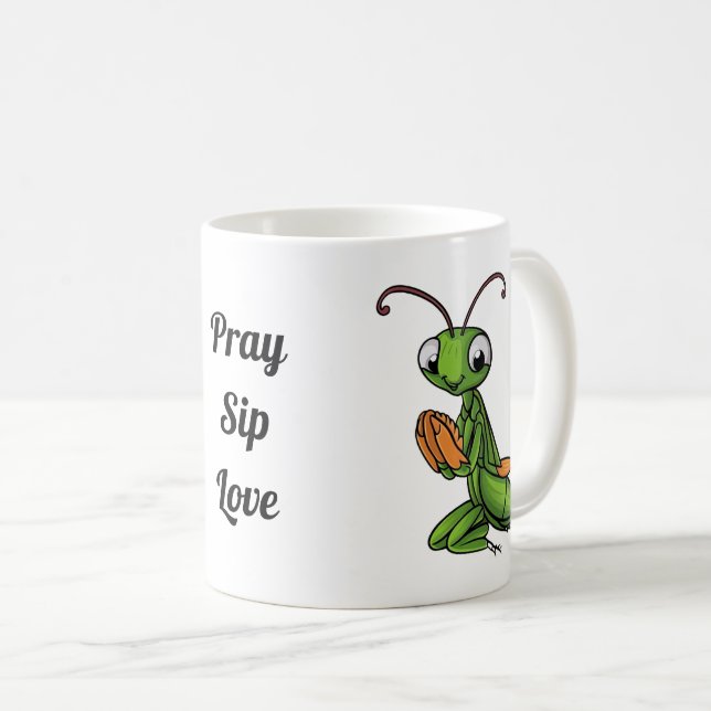 Tecknad Praying Mantis Personlig Kaffemugg (Framsida höger)