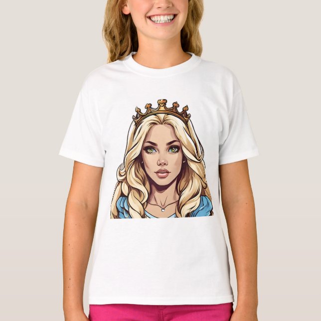 Tecknad Princess Long Hair Tiara Krona Boll Gown T Shirt (Framsida)