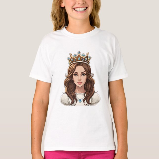 Tecknad Princess Long Hair Tiara Krona Boll Gown T Shirt (Framsida)
