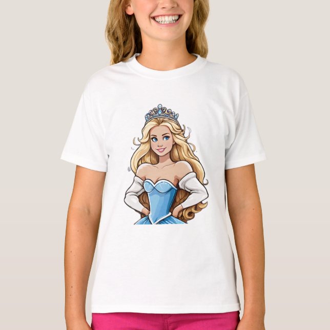 Tecknad Princess Long Hair Tiara Krona Boll Gown T Shirt (Framsida)