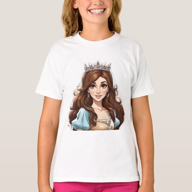 Tecknad Princess Long Hair Tiara Krona Boll Gown T Shirt (Framsida)
