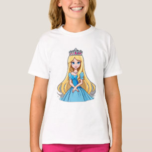 Tecknad Princess Long Hair Tiara Krona Boll Gown T Shirt