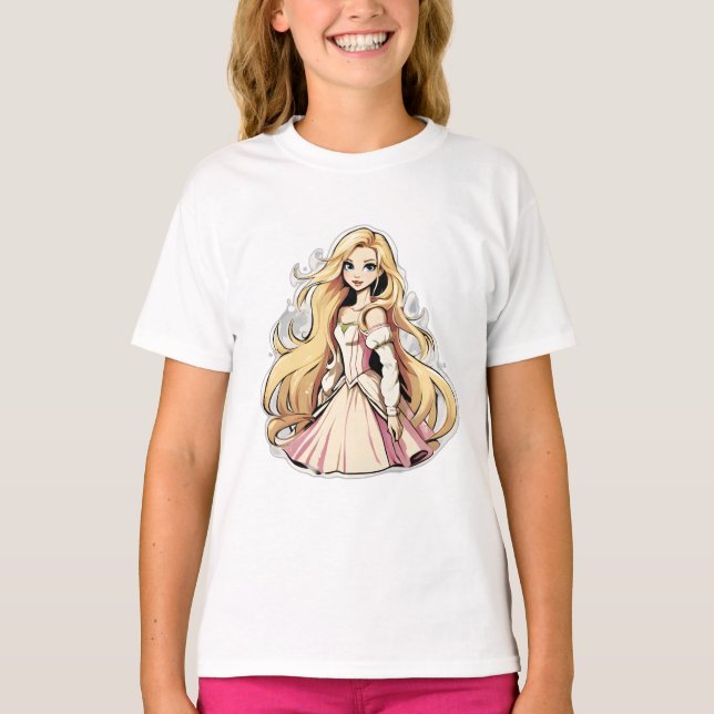 Tecknad Princess Long Hair Tiara Krona Boll Gown T Shirt (Framsida)