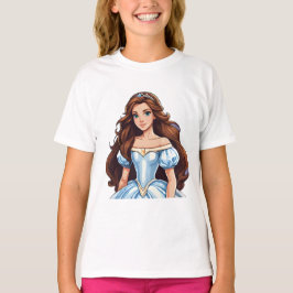 Tecknad Princess Long Hair Tiara Krona Boll Gown T Shirt