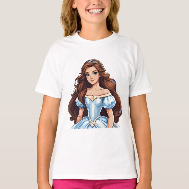 Tecknad Princess Long Hair Tiara Krona Boll Gown T Shirt (Framsida)