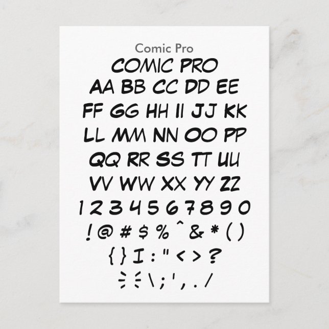 Tecknad Pro - Zazzle Font Sampler Lakan Vykort (Framsida)