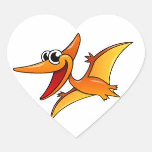 Tecknad Pterodactyl Hjärtformat Klistermärke