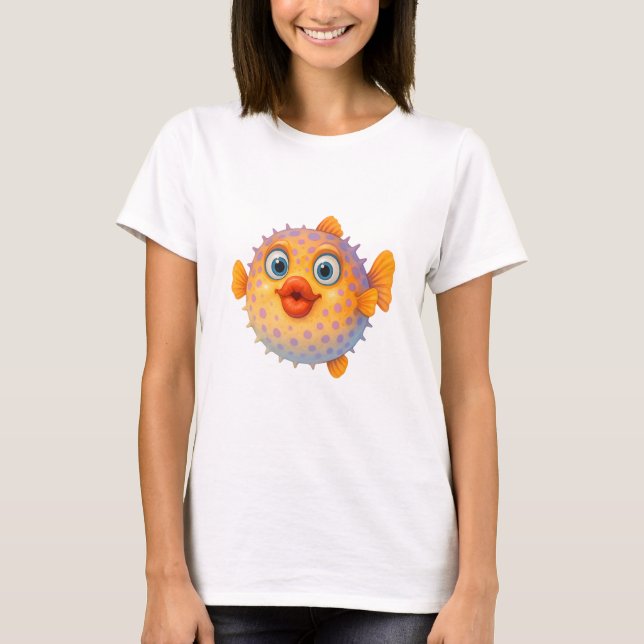 Tecknad Pufferfish with Kissy Läppar T Shirt (Framsida)