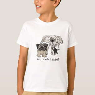 Tecknad Pug and Crested Chinese Puppy Tee