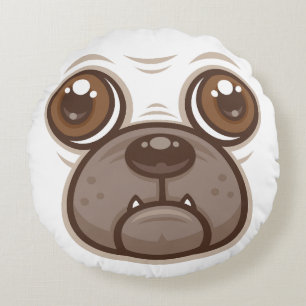 Tecknad Pug Kop Puppy Hund Ansikte Rund Kudde