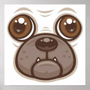 Tecknad Pug Kopp Valp Hund Ansikte Poster