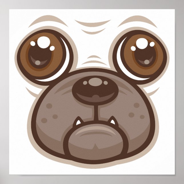 Tecknad Pug Kopp Valp Hund Ansikte Poster (Framsidan)