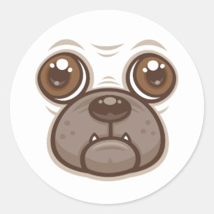 Tecknad Pug Mugg Puppy Hund Ansikte Runt Klistermärke