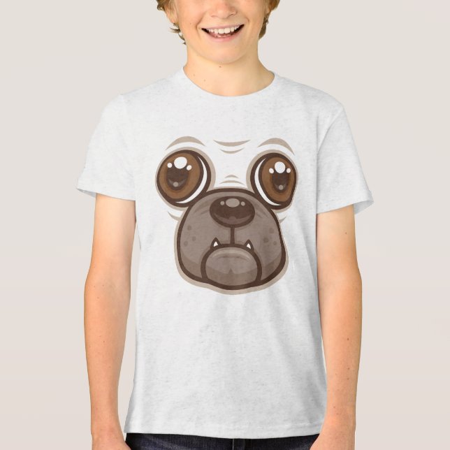 Tecknad Pug Mugg Puppy Hund Ansikte T Shirt (Framsida)