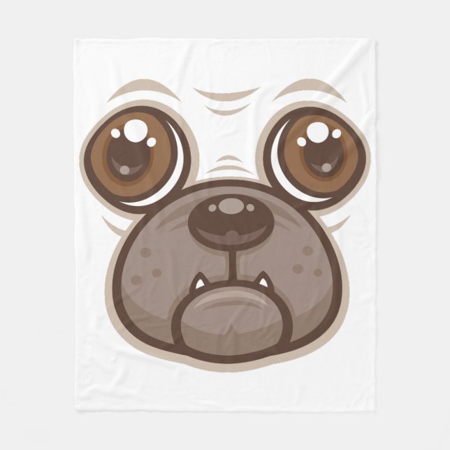 Tecknad Pug-mugg Valp Hund Ansikte Fleecefilt (Framsidan)