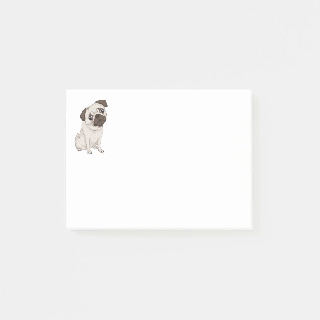 Tecknad Pug Puppy Hund Skicka IT-anteckningar Post-it Block (Framsida)