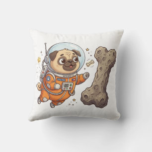 Tecknad Pugs som bär hjälm Kastkudde Kudde