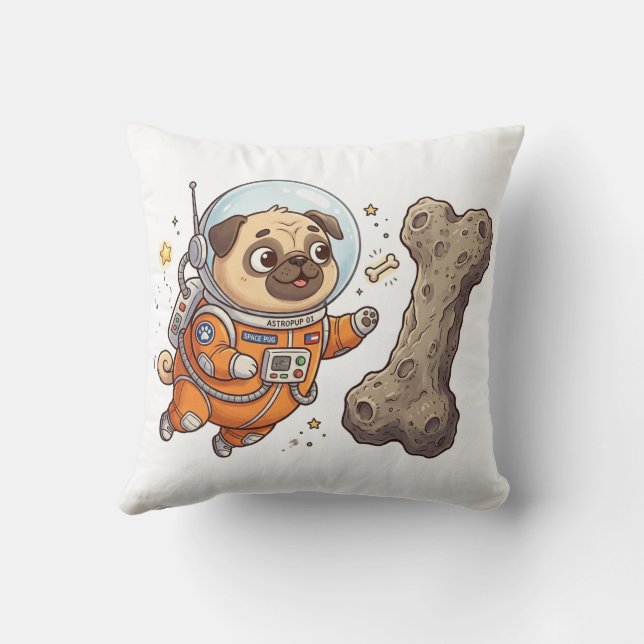 Tecknad Pugs som bär hjälm Kastkudde Kudde (Baksida)