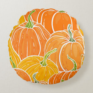 Tecknad pumpkin, söt höst mönster. rund kudde