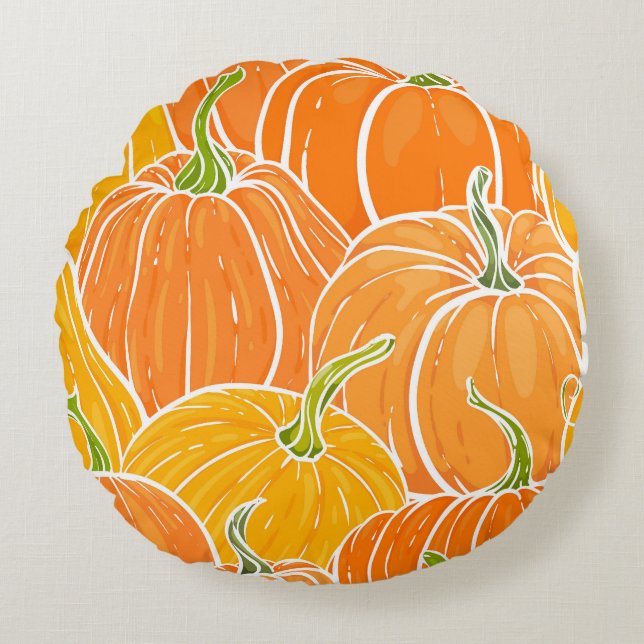 Tecknad pumpkin, söt höst mönster. rund kudde (Framsidan)