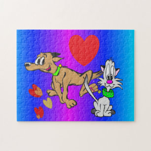 Tecknad Puzzle: Hund och katt Pussel