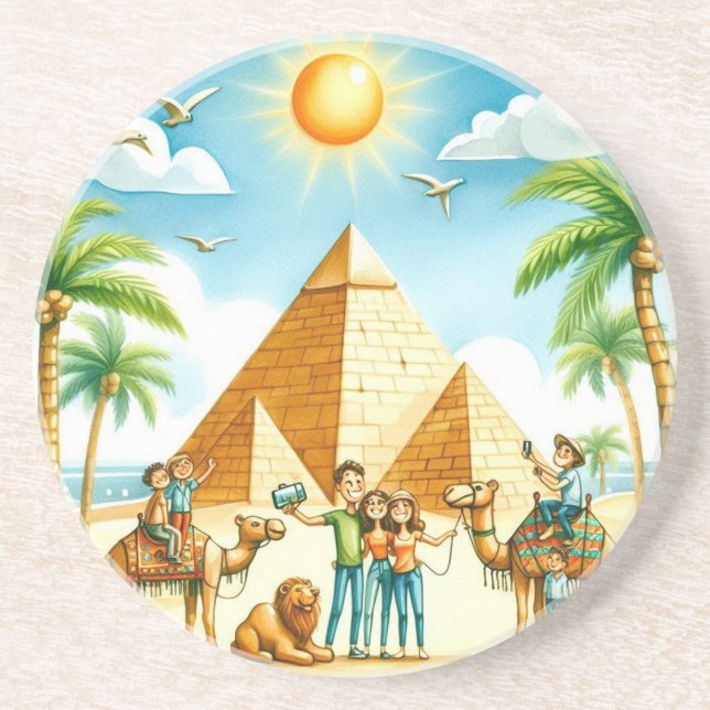 Tecknad pyramid sandstens coaster underlägg (Framsidan)