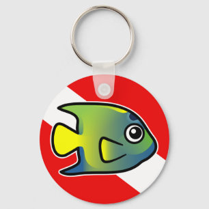 Tecknad Queen Angelfish Dive Flagga Nyckelring